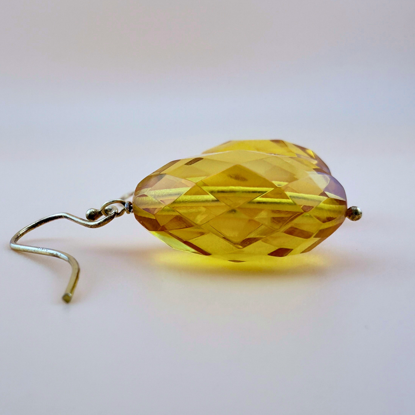 Lemon Amber Faceted Oval Earrings