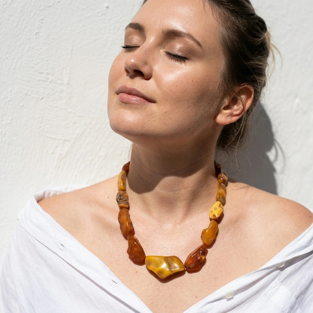 Polished Amber Necklace – Cognac, Moss & Light