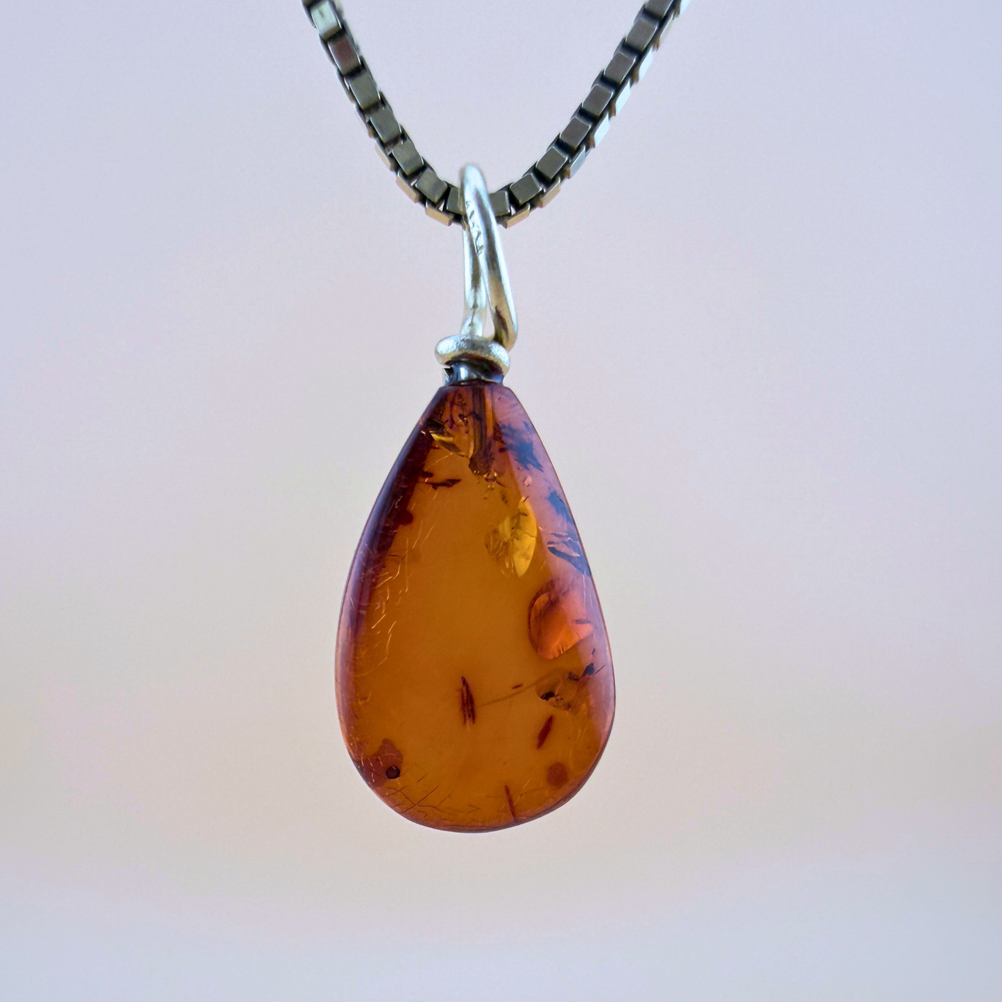 Clear Cognac Drop Pendant with 14 kt Gold Bail