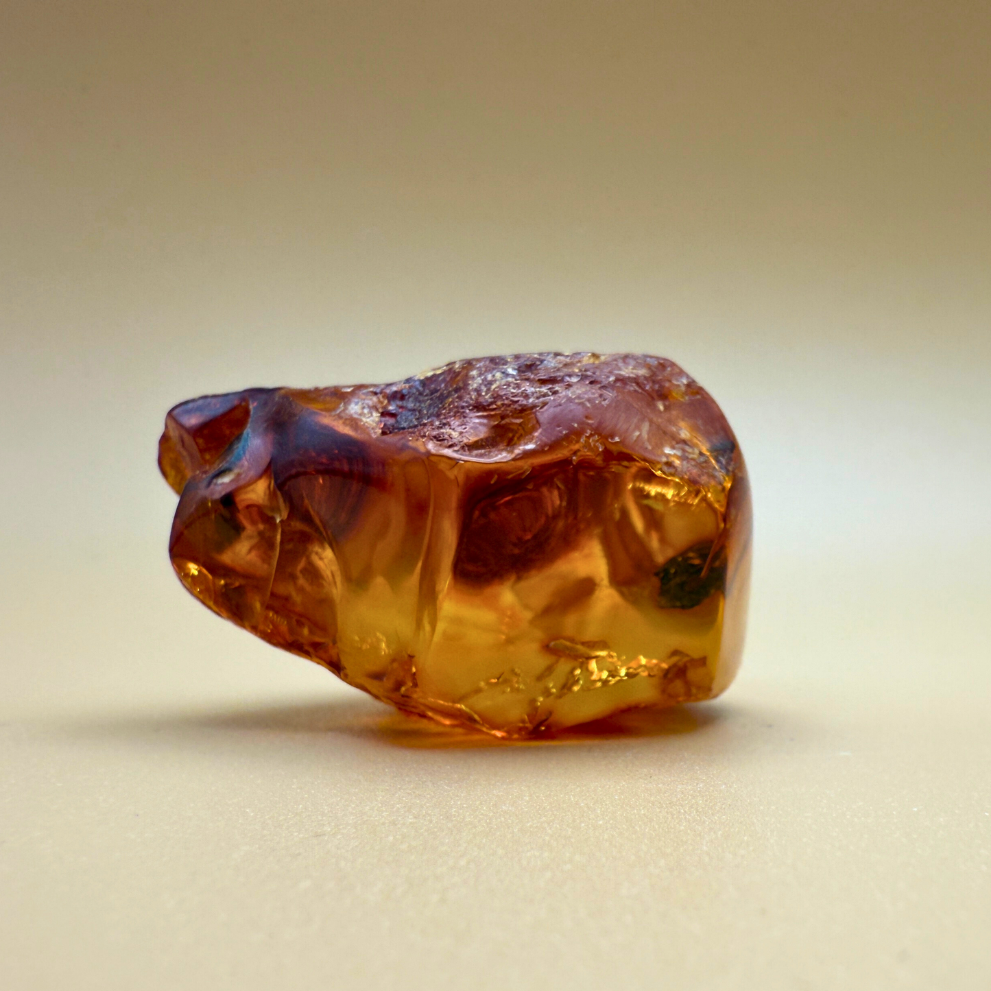 Vindue til naturen – Poleret rav med rå kant og bladinkludering