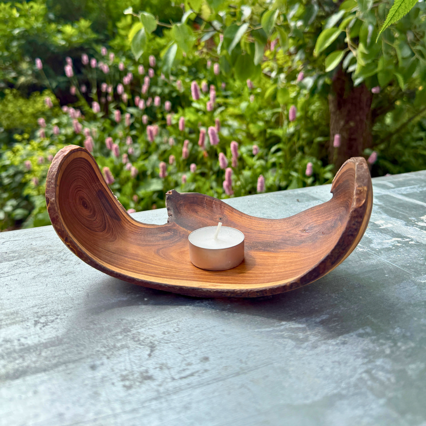 Sculptural Laburnum Wood Tray with Curved Edges