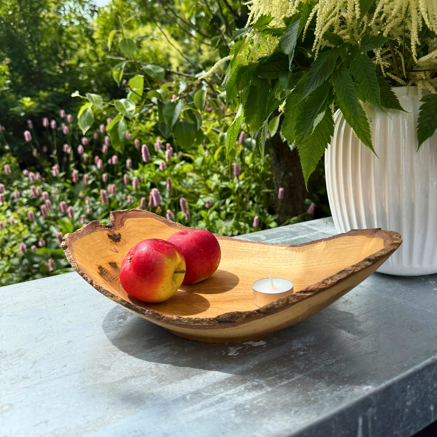 Fresh-Turned Oak Dish with Full Bark Edge