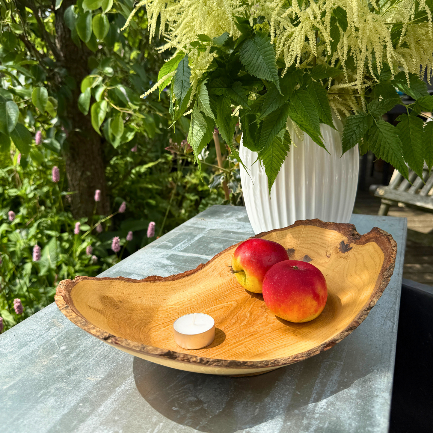 Fresh-Turned Oak Dish with Full Bark Edge