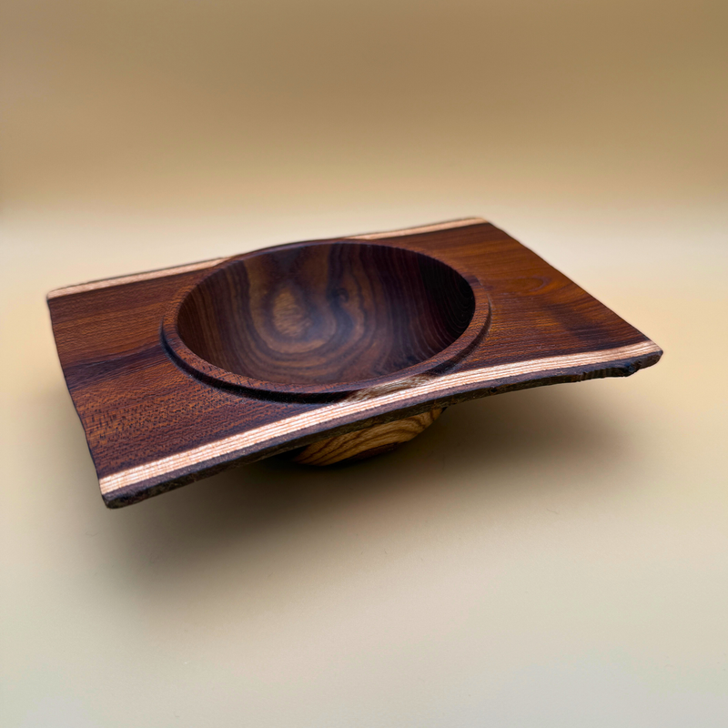 Laburnum Wood Bowl with Raw Edges and Square Rim