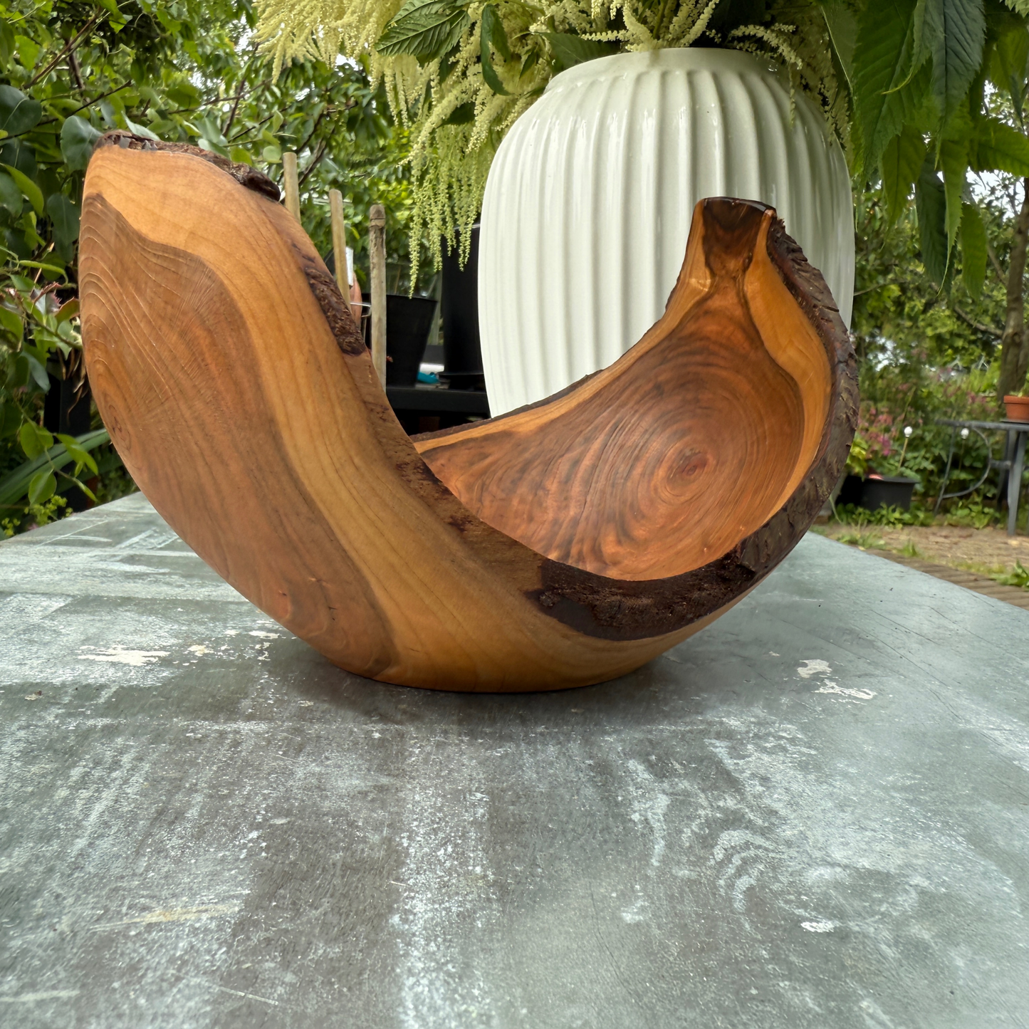 Black cherry Bowl with Bark Edge – Compact Organic Form