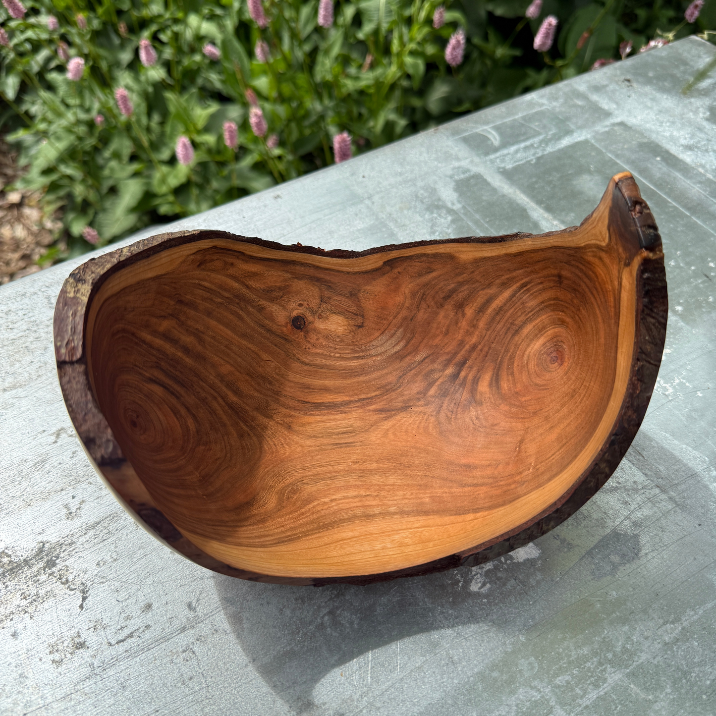 Black cherry Bowl with Bark Edge – Compact Organic Form