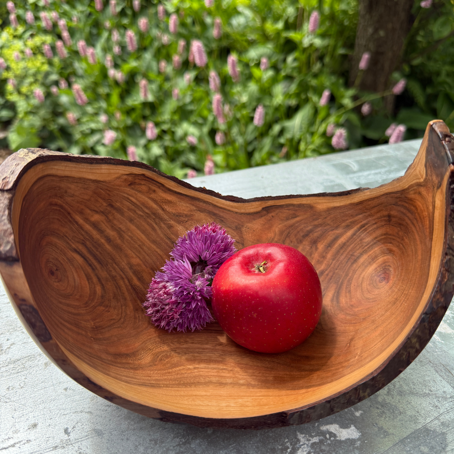 Black cherry Bowl with Bark Edge – Compact Organic Form