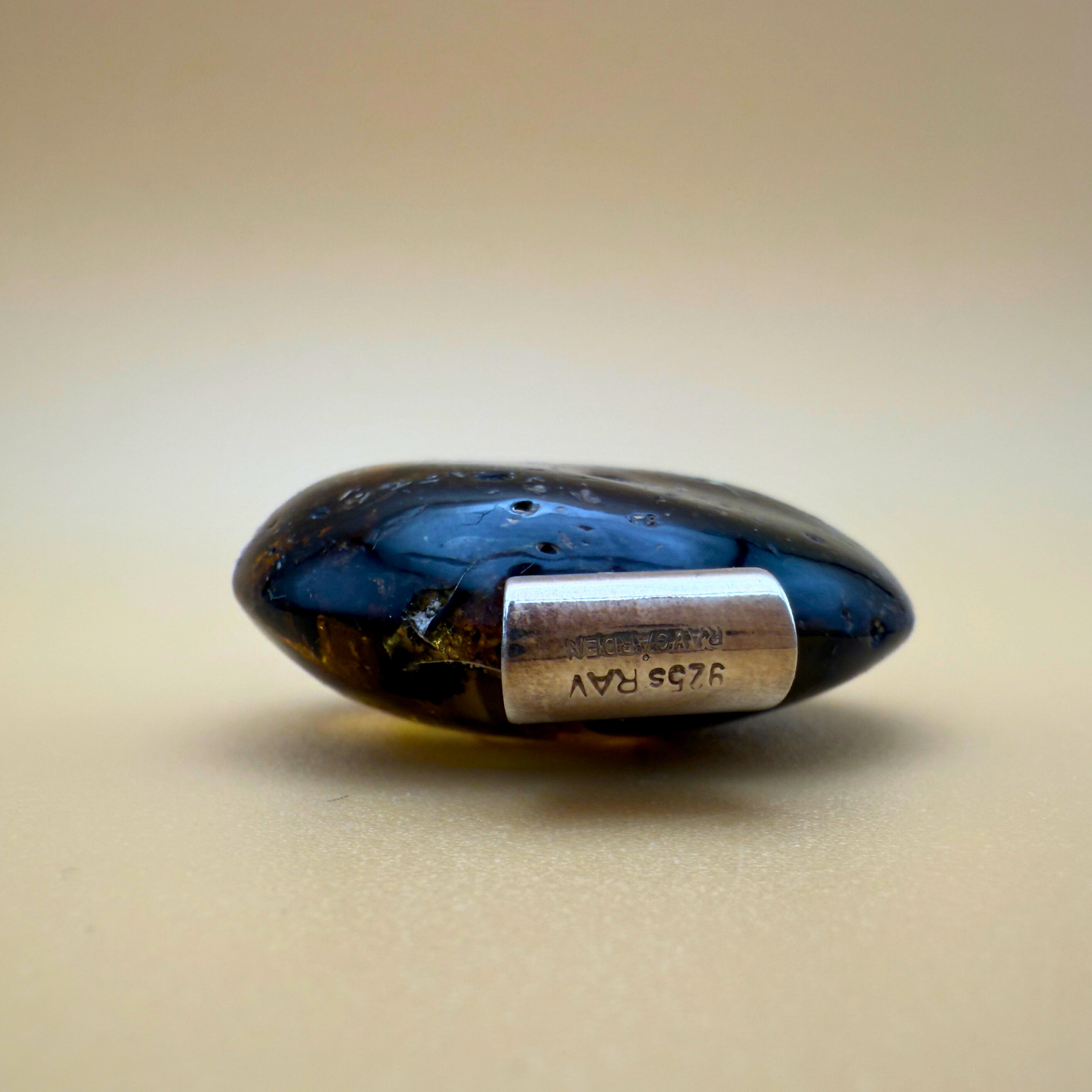 Round Moss Green Amber Pendant with Sterling Silver Tube