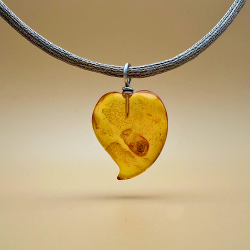 Dancing Heart Amber Pendant in Clear Citrine Yellow