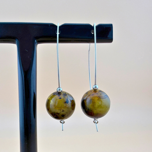 No. 3 Moss Amber Earrings, Large