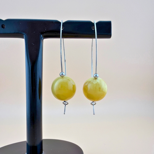 No. 3 long Milky Yellow Amber Earrings, One of a Kind