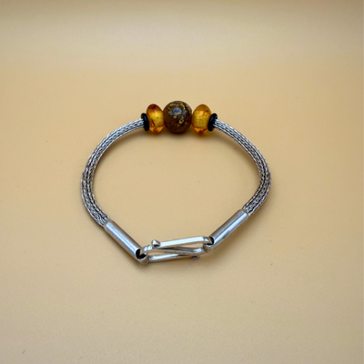 Handgestricktes Silberarmband – Doppelstich