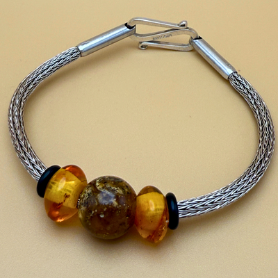 Handgestricktes Silberarmband – Doppelstich