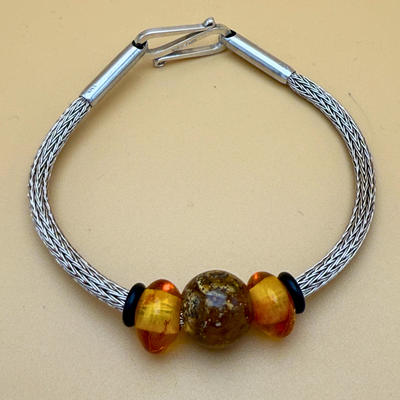 Handgestricktes Silberarmband – Doppelstich