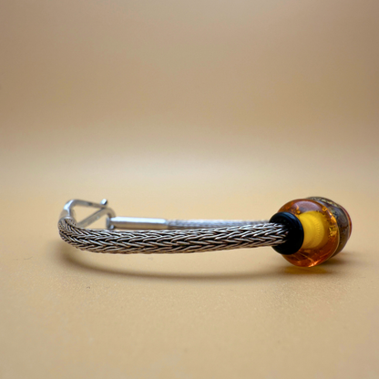 Handgestricktes Silberarmband – Doppelstich