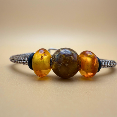 Handgestricktes Silberarmband – Doppelstich