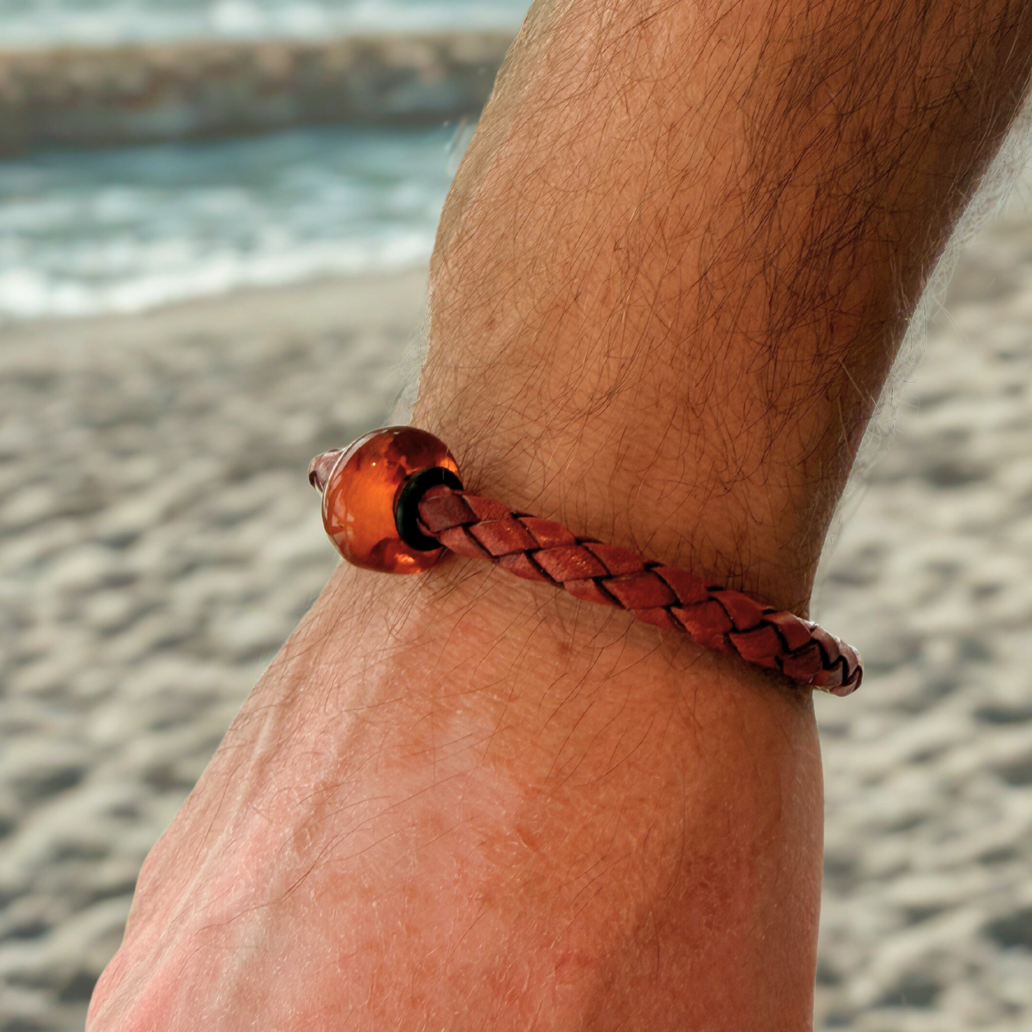 Men’s Leather Bracelet with Amber