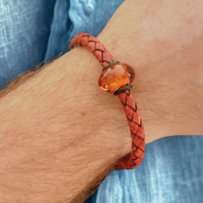 Men’s Leather Bracelet with Amber