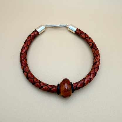 Men’s Leather Bracelet with Amber