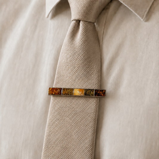 Amber tie clip 925 sterling silver with amber inlay
