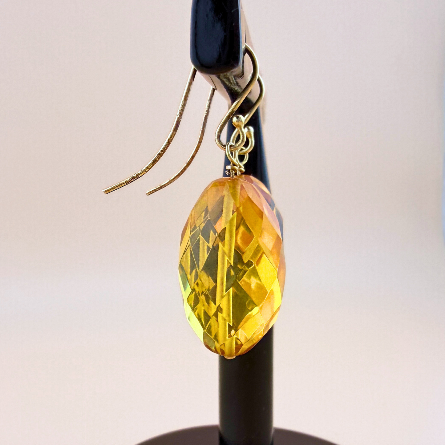 Lemon Amber Faceted Oval Earrings