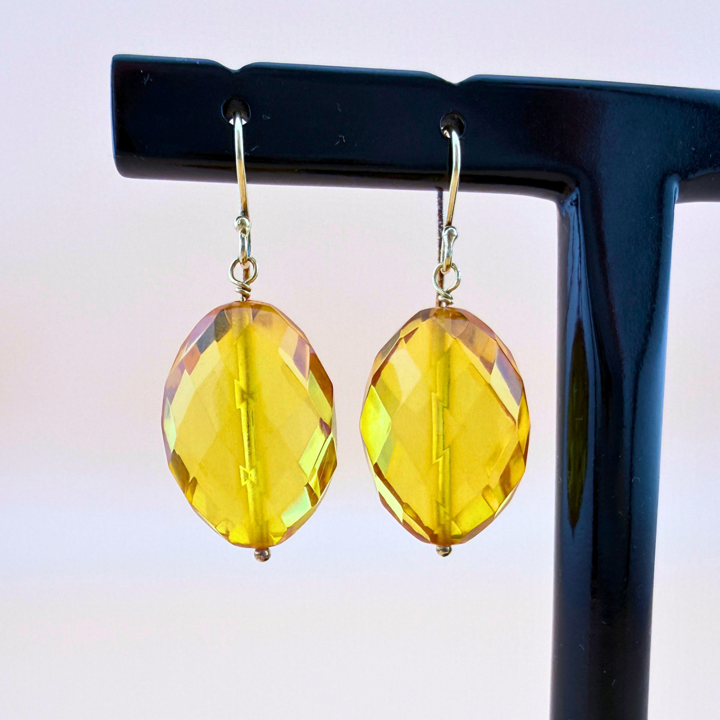 Lemon Amber Faceted Oval Earrings