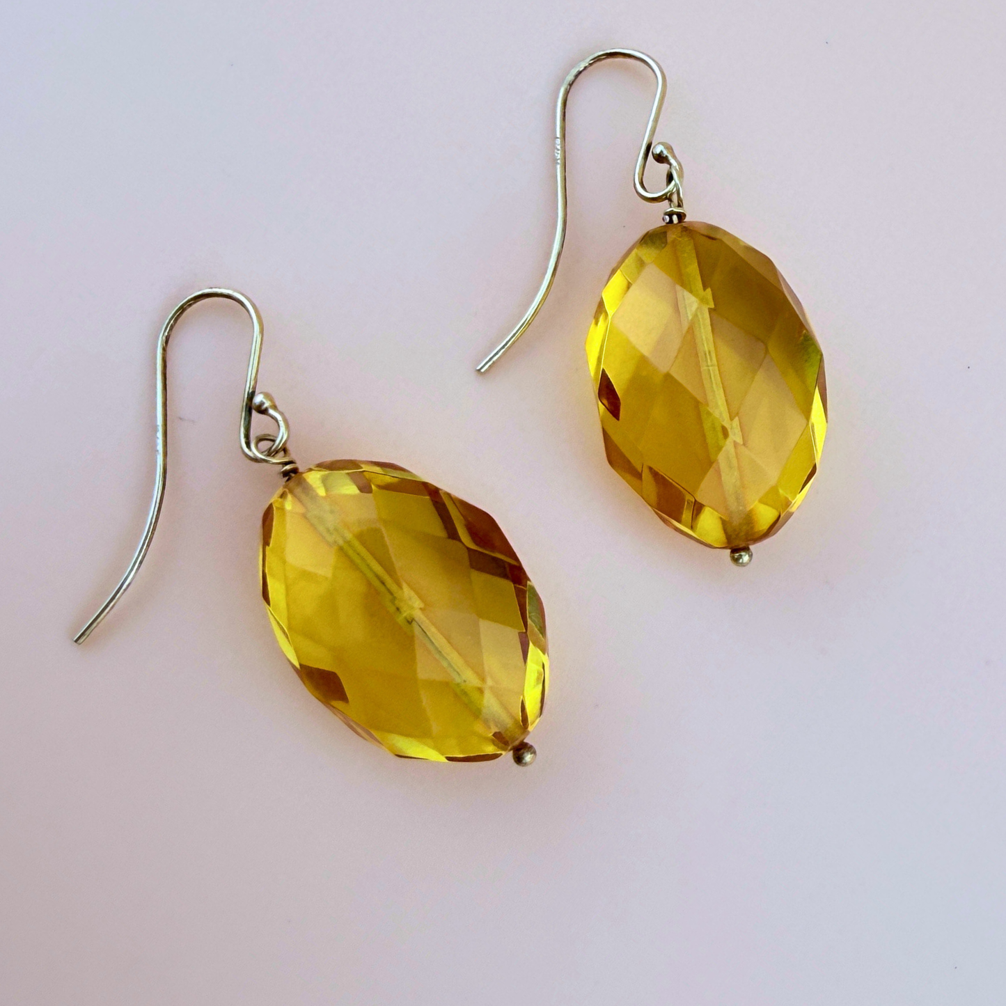 Lemon Amber Faceted Oval Earrings