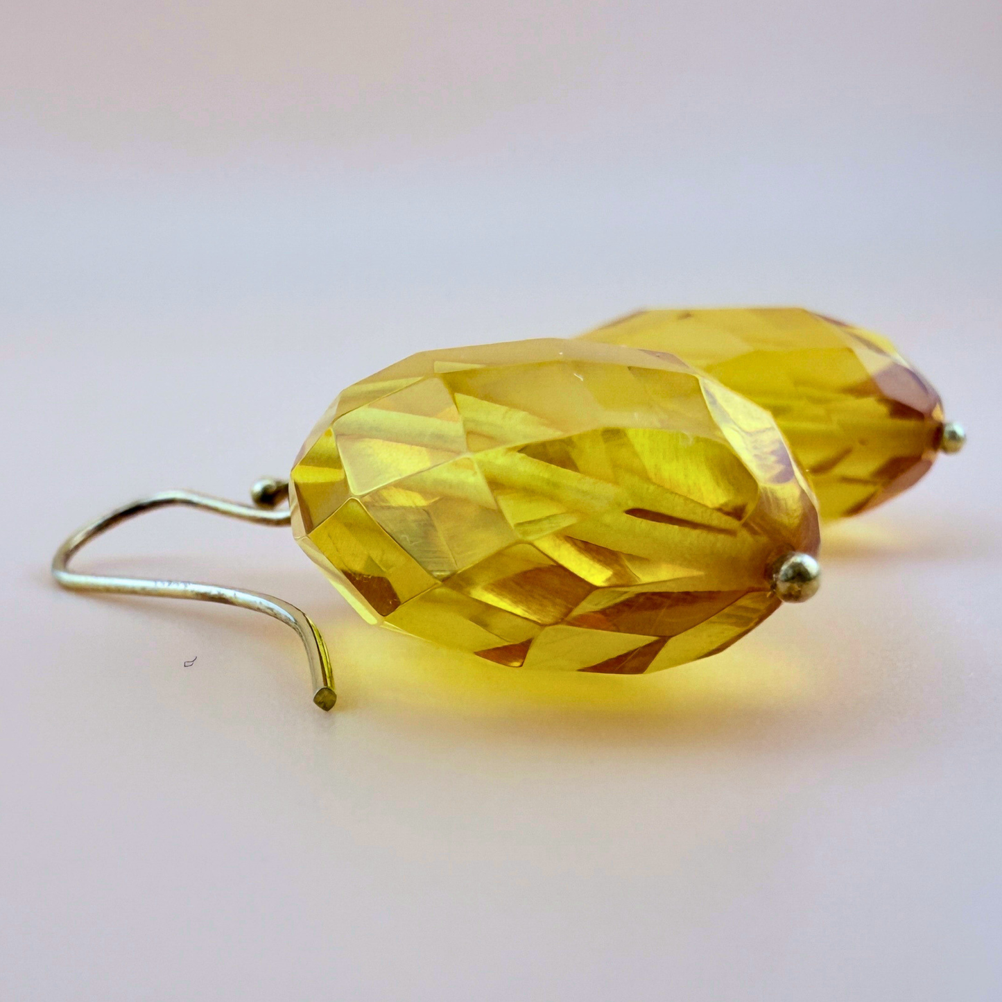 Lemon Amber Faceted Oval Earrings