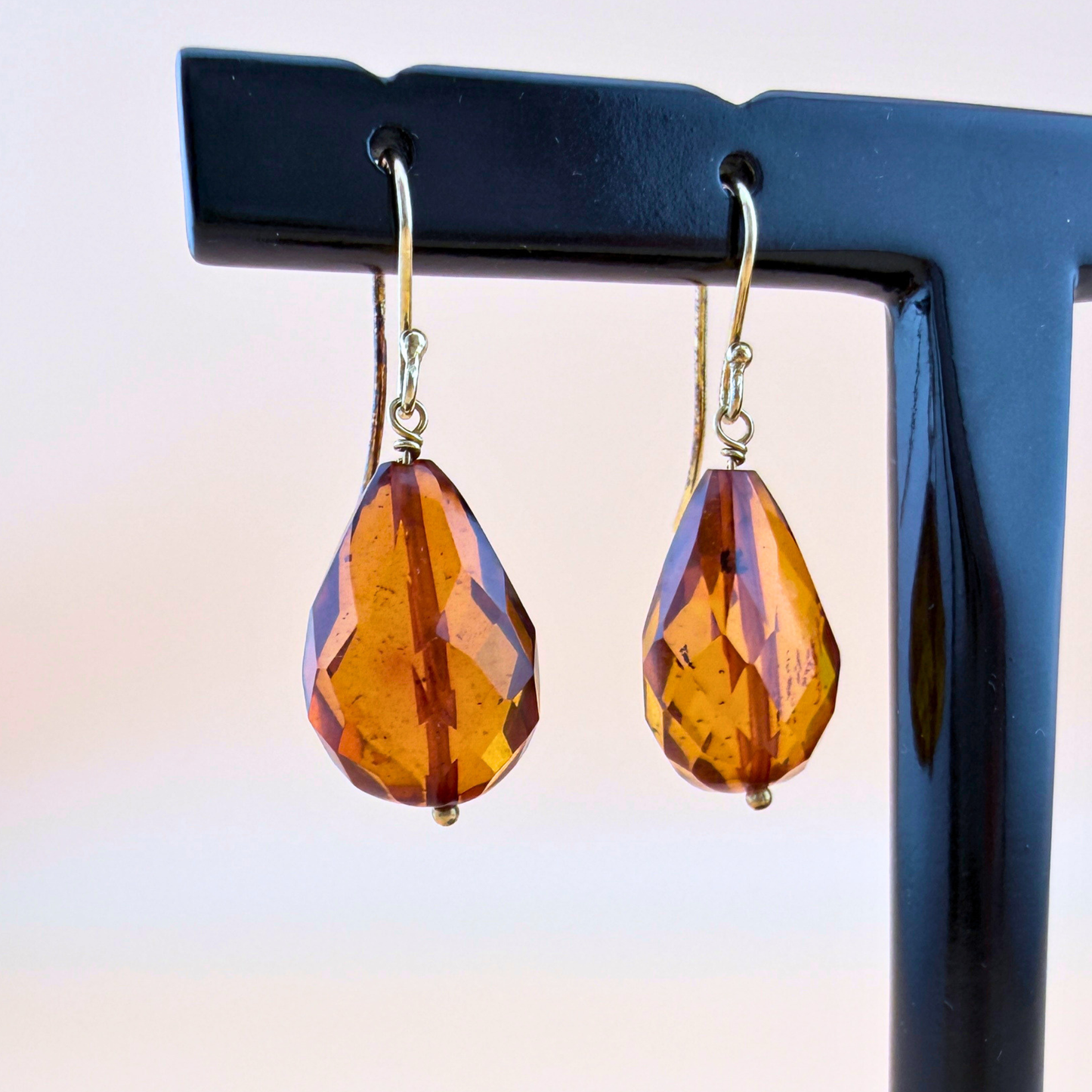 Cognac Amber Faceted Drop Earrings