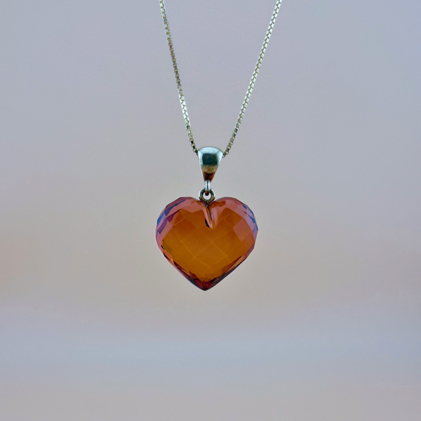 Faceted Amber Heart Pendant with Gold-Plated Bail