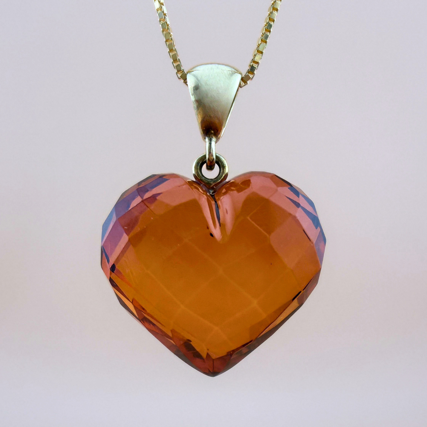 Faceted Amber Heart Pendant with Gold-Plated Bail