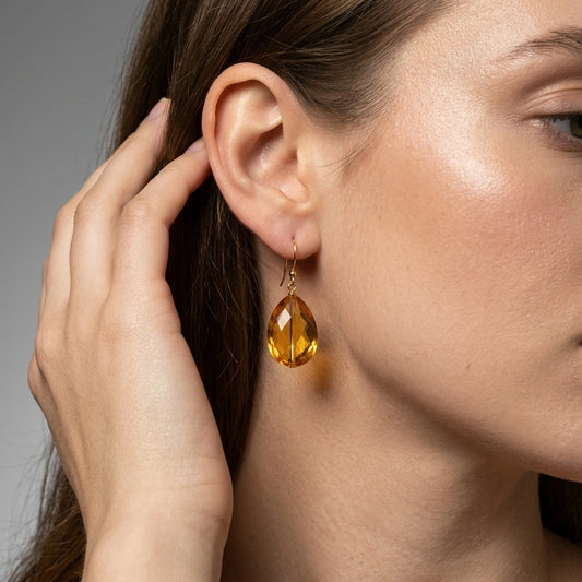 Lemon Amber Faceted Oval Earrings