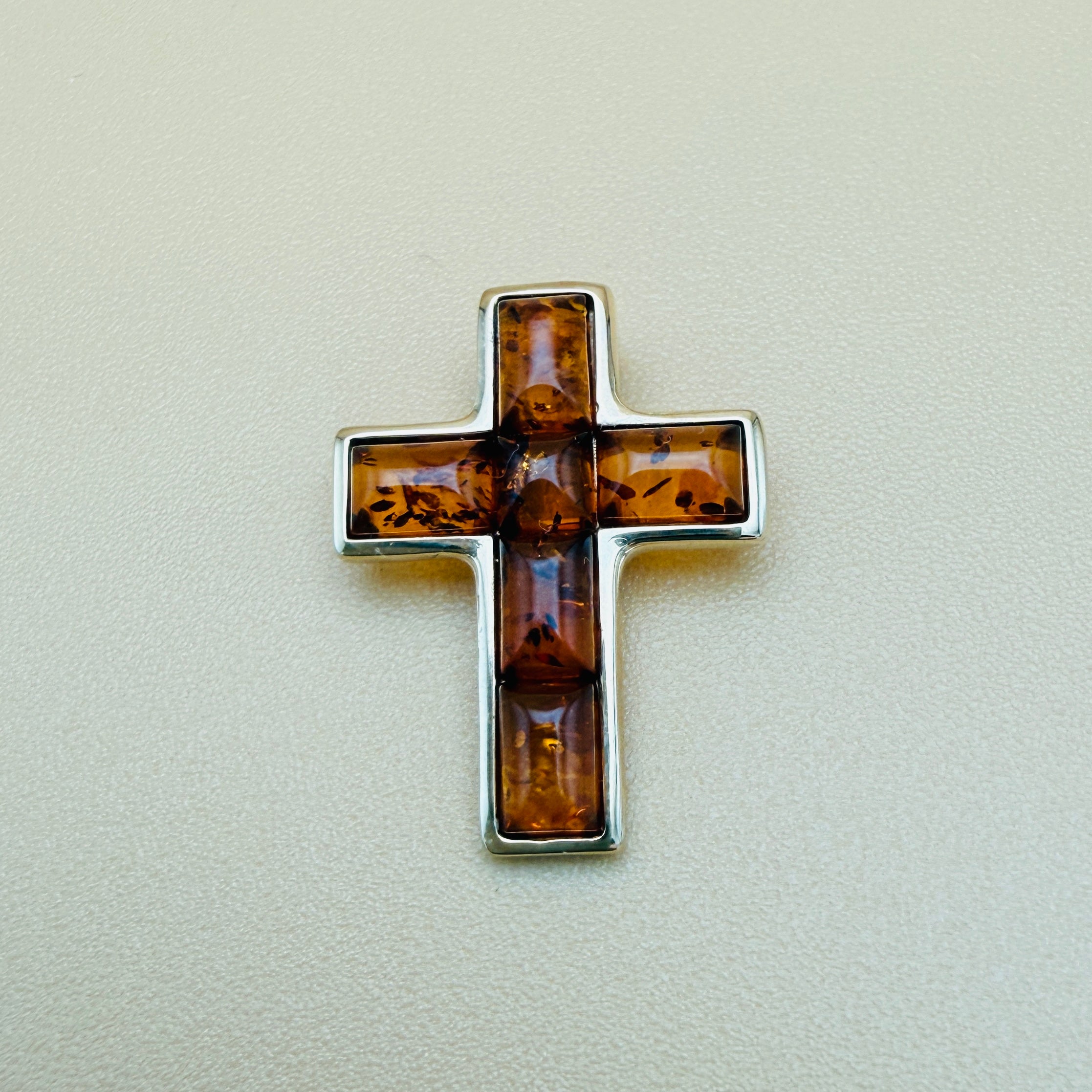 14kt Gold Cross Pendant with Amber Cabochons