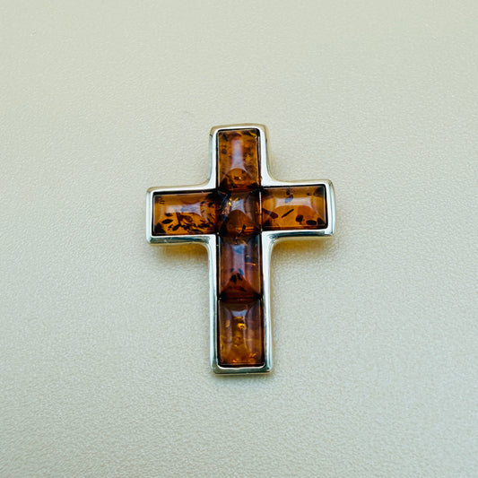14kt Gold Cross Pendant with Amber Cabochons