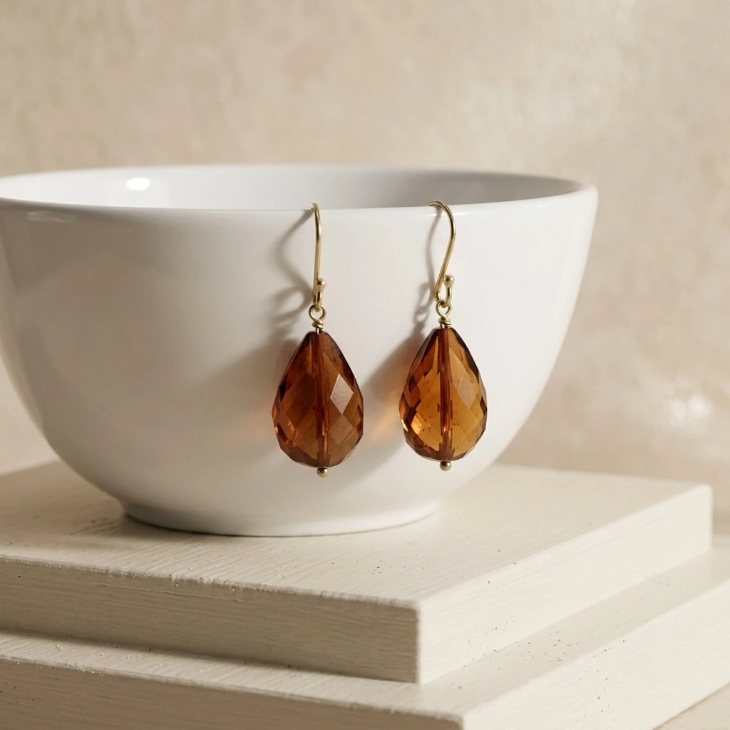 Cognac Amber Faceted Drop Earrings