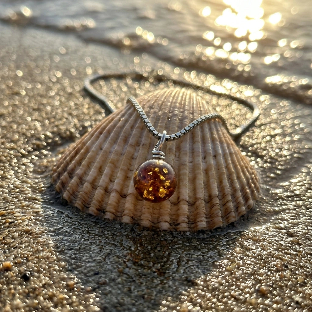 Cognac Shimmer Anhänger mit 14 kt Goldfassung