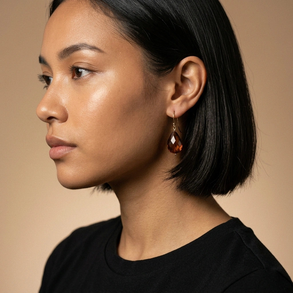 Cognac Amber Faceted Drop Earrings