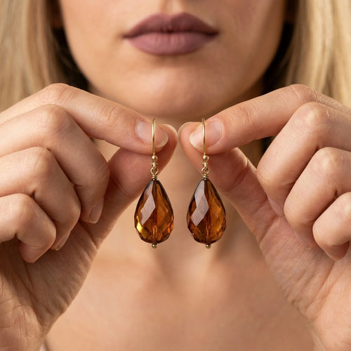Cognac Amber Faceted Drop Earrings