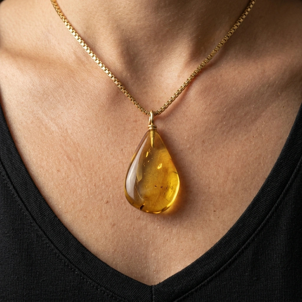 Pendant with 3 inclusion & 14 kt gold