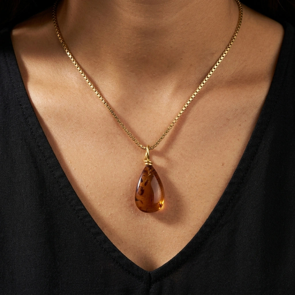 Clear Cognac Drop Pendant with 14 kt Gold Bail
