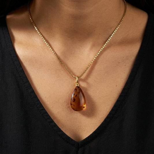 Clear Cognac Drop Pendant with 14 kt Gold Bail