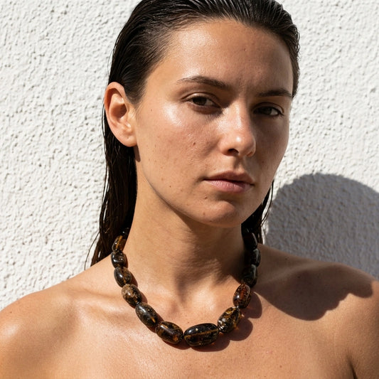 Moss Amber Necklace – Baroque Olive - SOLD