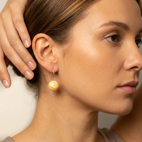 No. 3 Milky Yellow Amber Earrings, Large, One of a Kind