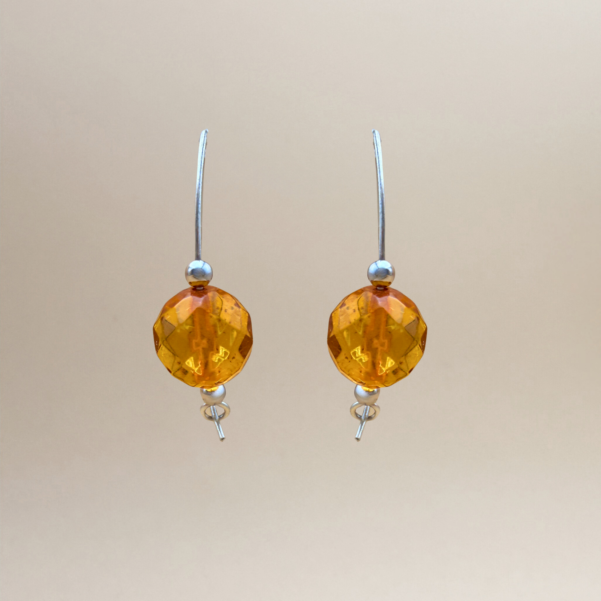 No. 3 Faceted Light Cognac Amber Earrings