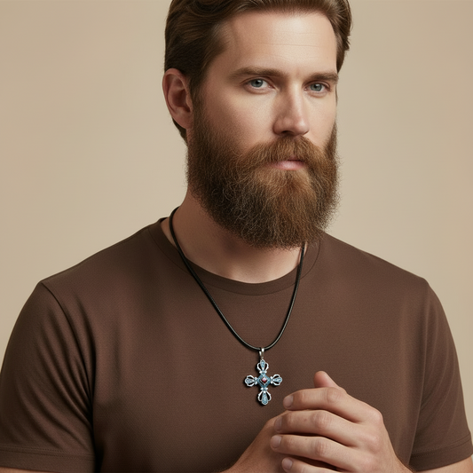 Silver cross Bonderum cross, viking age replica. with amber