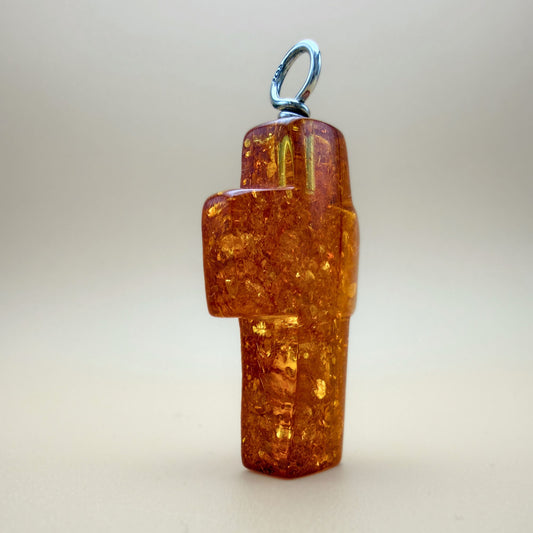 Large Amber Cross Pendant with Silver Bail