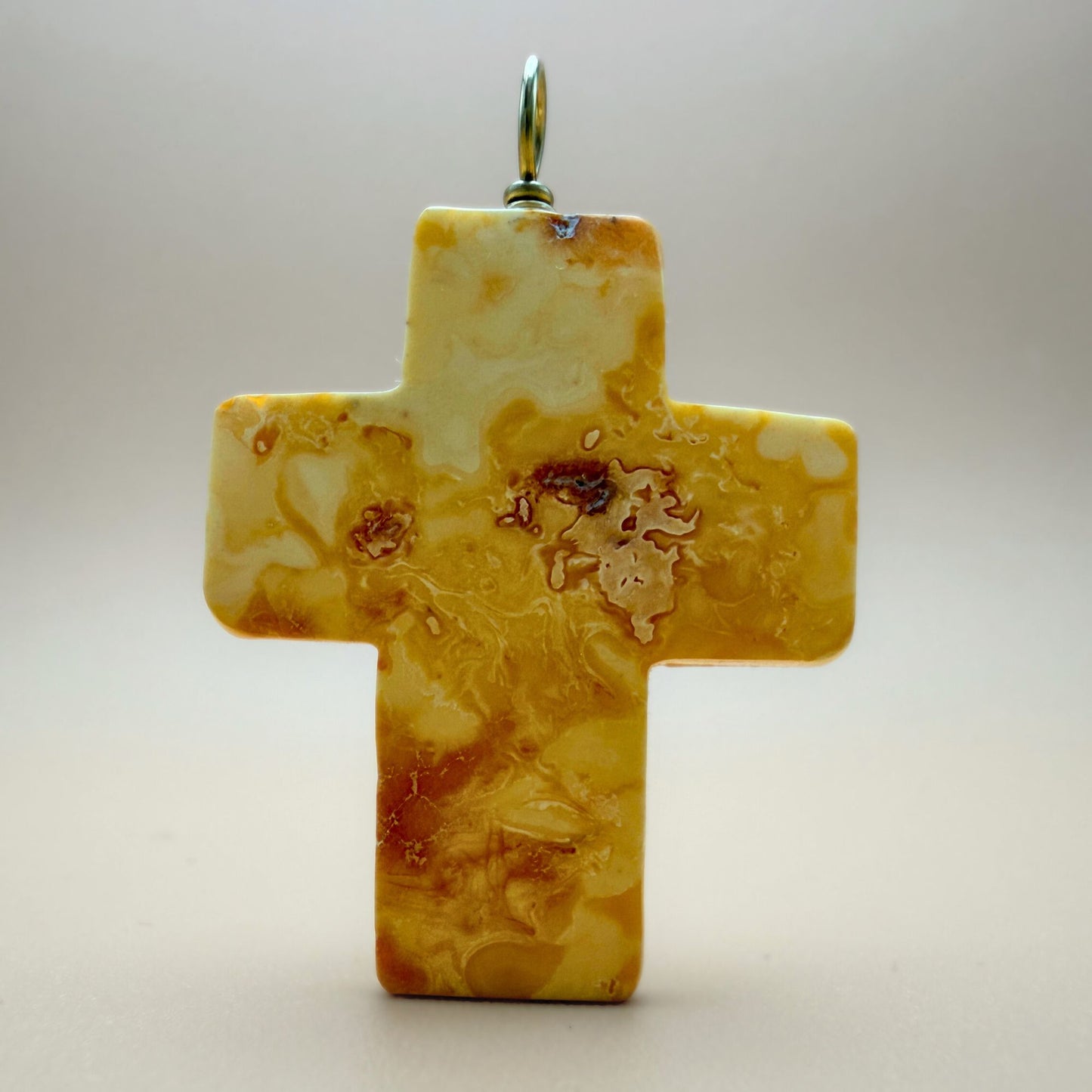 Large Antique Milk Amber Cross with 18kt Gold Bail