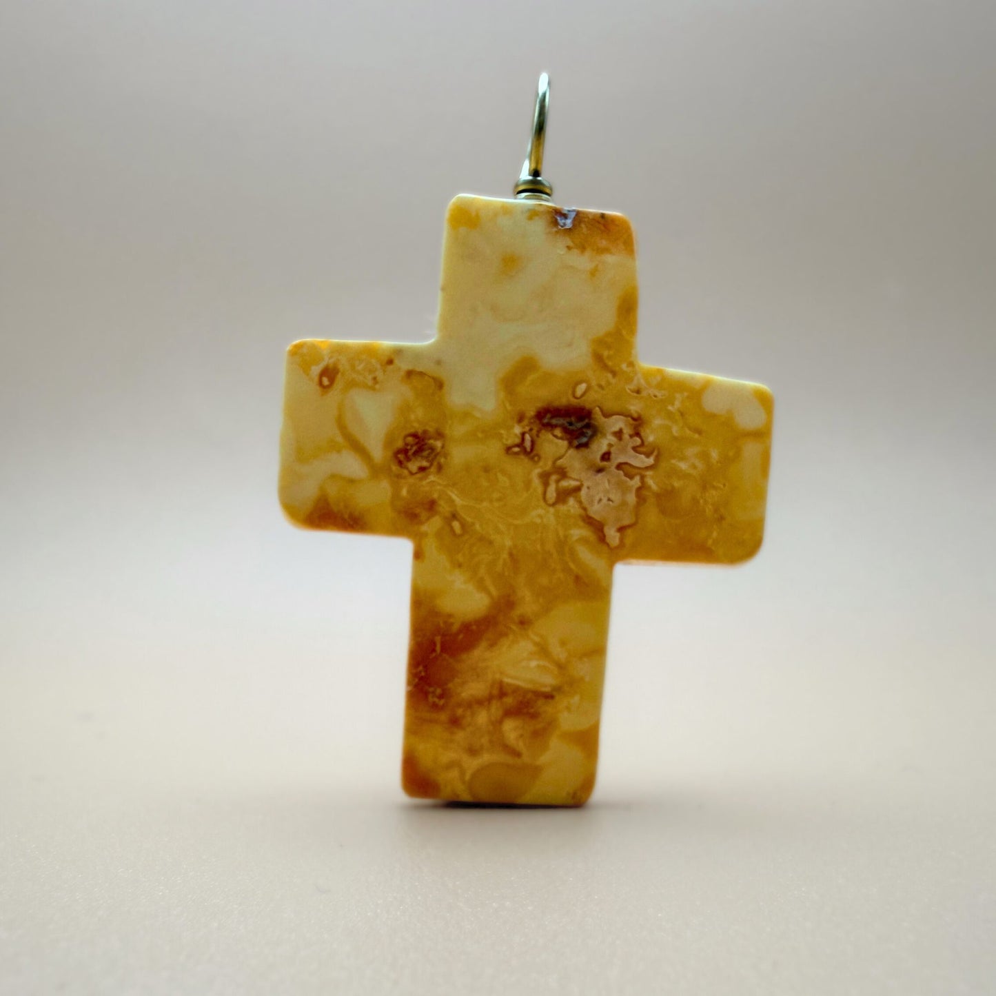 Large Antique Milk Amber Cross with 18kt Gold Bail