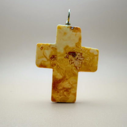 Large Antique Milk Amber Cross with 18kt Gold Bail