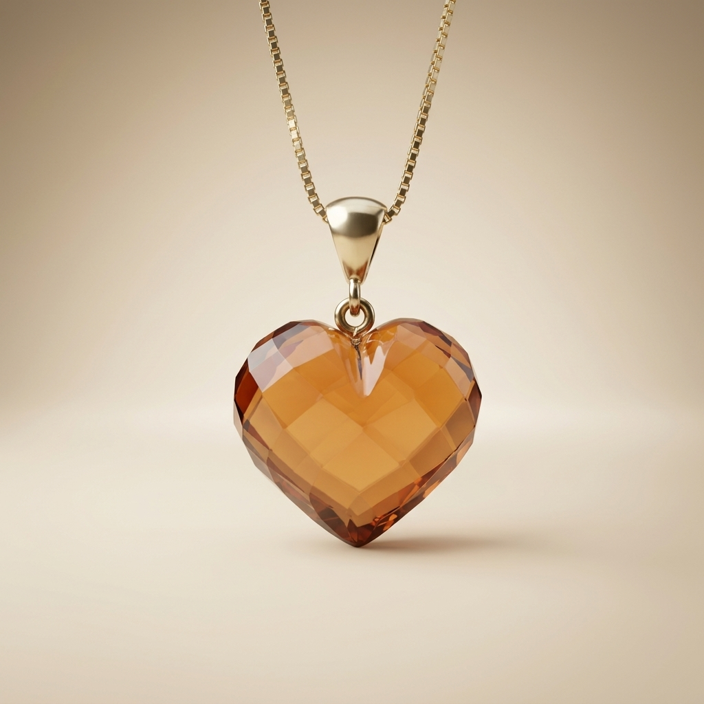 Faceted Amber Heart Pendant with Gold-Plated Bail